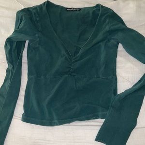Long Sleeve Cropped Green Brandy Top